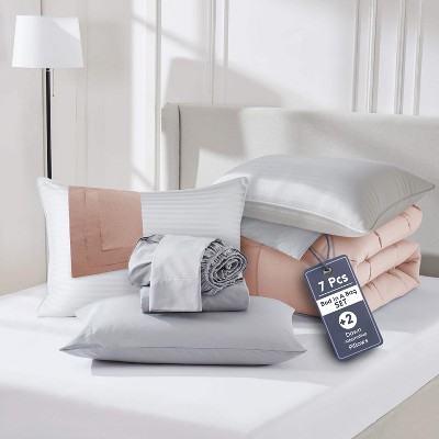 Nestl 9 Piece Reversible Comforter Set, Bed in a Bag, All in one Bed Set with Down Alternative Pillows