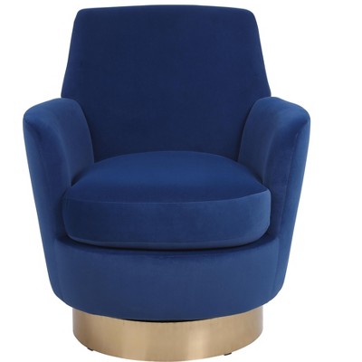 TIRAMISUBEST Velvet Swivel Barrel Chair, Accent Armchair with Gold Stainless Steel Base, Comfy Round Reading Chair for Living Room, Bedroom (Navy)