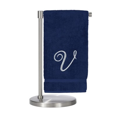 BC BARE COTTON Monogrammed Bath Towel, Personalized Gift, 27 x 54 inches - Set of 1 - Navy - Silver Script