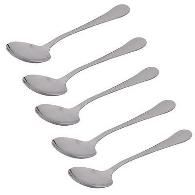 Unique Bargains Round Shape Kitchen Tableware Food Spoon Silver Tone 5 Pcs 7.3" Long