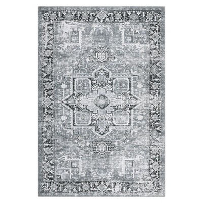 Washable Area Rug Vintage Printed Non Slip Rug Low Pile Retro Medallion Rug Foldable Indoor Carpet for Living Room Bedroom