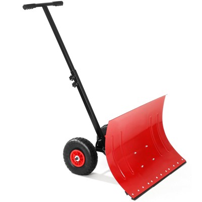 Snow Shovel with Wheels,29.1" W x 19.3" H Heavy Duty Snow Pusher for Driveway,Ergonomic Snow Pusher Shovel with Snow Removal Adjustable Angle
