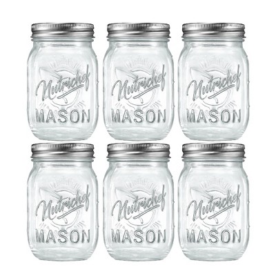 NutriChef 6 Pcs. Glass Mason Jars with Regular Lids and Bands, DIY Magnetic Spice Jars, Ideal for Meal Prep, Jam, Honey, Wedding Favors, and more