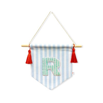 Ramus & Co. "A B C" Blue Striped Create-Your-Own Banner with Red Tassels and Chenille Letter Patch