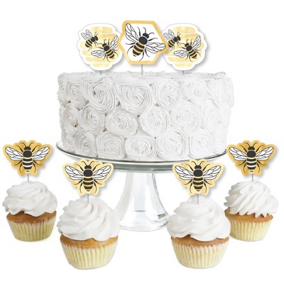 Big Dot of Happiness Little Bumblebee - Dessert Cupcake Toppers - Bee Baby Shower or Birthday Party Clear Treat Picks - Set of 24
