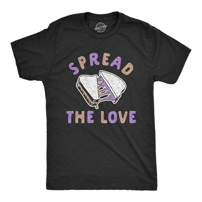 Mens Spread The Love T Shirt Funny Peanut Butter Jelly Sandwich Graphic Tee for Guys - Crazy Dog Men's T Shirt for Valentines Gift