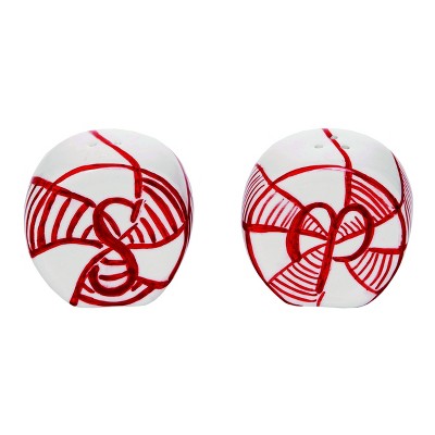 Transpac Christmas Peppermint Candy Dolomite Salt and Pepper Shakers Collectables Red and White 7.5 in. Set of 2