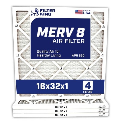 Filter King 16x32x1 Air Filter | 4-PACK | Carbon MERV 8 HVAC Pleated A/C Furnace Filters | MADE IN USA | Actual Size: 15.75 x 31.75 x .75"