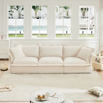 Modern Sectional Chenille Fabric Sofa Couch,3 Seater Slipcovered Sofa Couch With Soft Multiple Big Pillows,Sofa Living Room-Maison Boucle