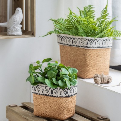 Moda Furnishings 2Pcs Outdoor Garden Rectangular Basket Planters with Geometric Trim