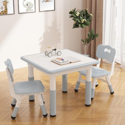 Kids Table and 4 Chairs Set with Particleboard Desktop, Non-Slip Legs, Easy to Wipe, Height Adjustable, Compact Design for Ages 2-10