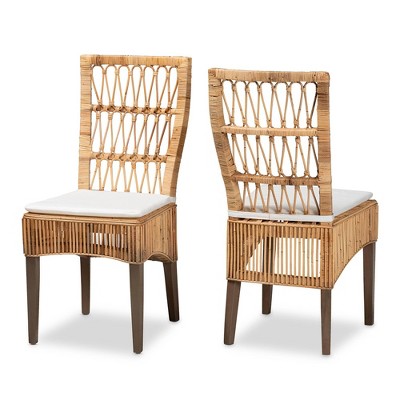 2pc Sullivan Rattan Dining Chair Set Brown - bali & pari: Mahogany, Bohemian, No Assembly Required