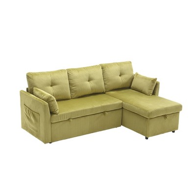 NicBex Velvet Sleeper Sectional Sofa,L-Shaped Couch with Reversible Storage Chaise for Living Room,Apartment,Office,Olive