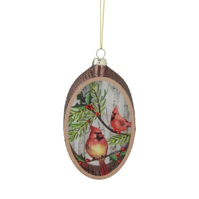 Northlight Cardinal Glass Plate with Tree Bark Designed Christmas Ornament - 6" - Brown