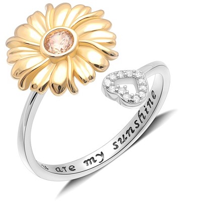 Sunflower Heart Ring Womens Cubic Zirconia Sterling Silver Ginger Lyne Collection