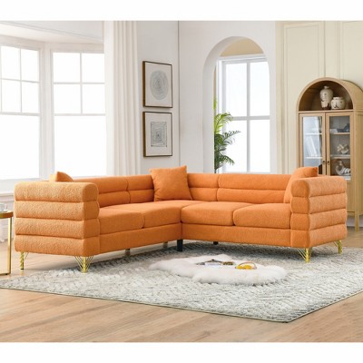 81.5" Modern L-Shaped Corner Sectional Sofa, 5-Seater Teddy Sectional Couch with 3 Pillows, Streamline Design