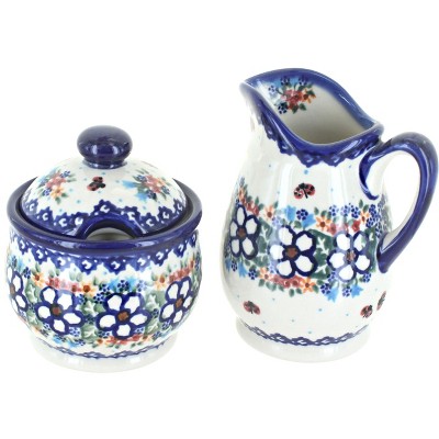 Blue Rose Polish Pottery 1583 Vena Cream & Sugar Set