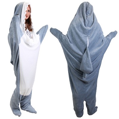 NewHome"Shark Wearable Sleeping Bag Onesie, Soft Flannel Blanket with Zipper for Adults & Kids 4.2FT-5.5FT"Blue