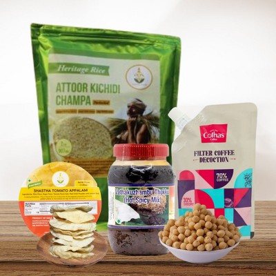 Shastha Rice Meals Combo - Athur Rice + vathakuzhambu Thokku + Tomato Appalam + Seedai + Cothas Coffee Decoction For Kithen Grocery Items