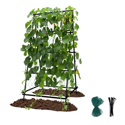 Extra Large A-Frame Cucumber Trellis Metal Archway Arbor Vegetables Plants Arch Grape Support Shelf Garden Tunnel with Climbing Net