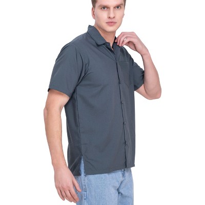 LA LEELA Men's Short Sleeve Button Down Solid Casual Camp Vacation Shirts Business Collared Shirt for Men Summer Work Shirts with Pocket