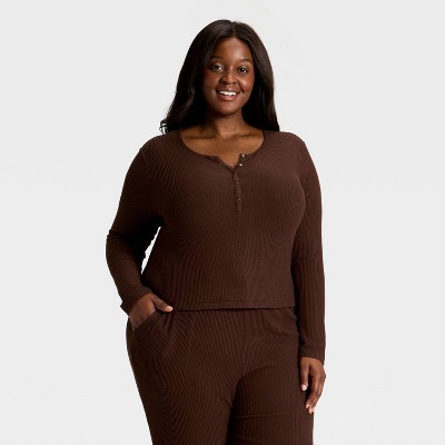 Women's Cozy Ribbed Long Sleeve Henley Pullover - Auden™