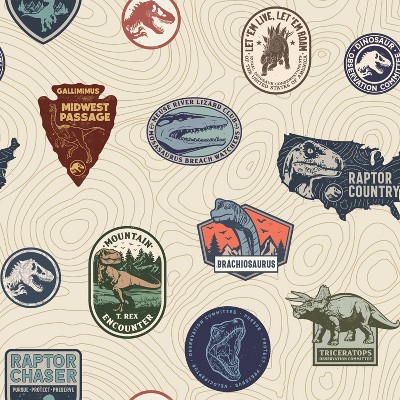 Jurassic World Badges Peel & Stick Kids' Wallpaper Beige - RoomMates: Removable PVC, Fictitious Character, Self-Adhesive