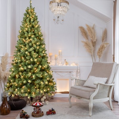 Moda Furnishings Pre-Lit PVC Christmas Tree with UL Lights, Auto-Unfold Memory Wire, Easy Assembly with Stable Metal Stand