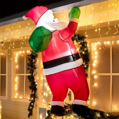 Joyfy 5.5 FT Christmas Inflatable Decoration, Hanging Climbing Santa with Gift Bag, with Built-in LEDs for Xmas Party Indoor Outdoor Yard Decoration