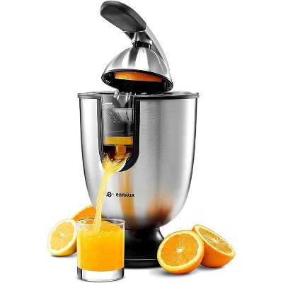 Eurolux 160W Premium Electric Stainless Steel Citrus Juicer, Quiet, Dishwasher-Safe, Pulp Control
