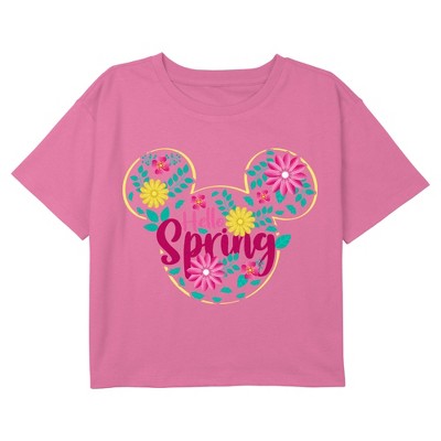 Girl's Mickey & Friends Tropical Hello Spring Graphic Graphic Cropped T-Shirt