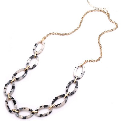 Women: Leopard & Tortoise Print Acetate Collar Necklace with Metal Oval Resin Chain