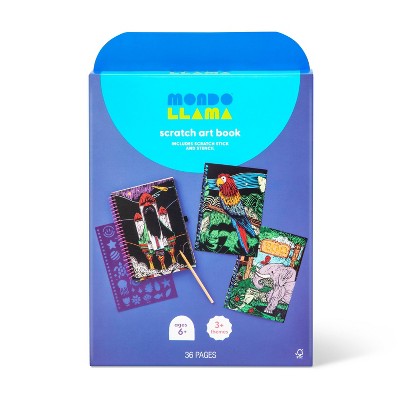 Scratch Art Book Craft Kit -Mondo Llama™: DIY Art Kit for Kids 6+, Includes Wooden Dowel & Paper, Choking Hazard Warning