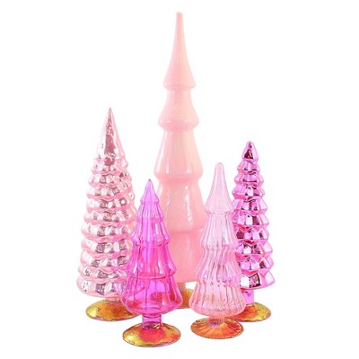 Cody Foster 17.0 Inch Pink Glass Hued Trees S/5 Easter Decorative Tree Set , Multi Seasonal Decor Easter Valentines Village Decorate Decor (5PC)