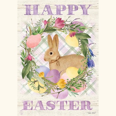 Bunny Easter Wreath Primitive House Flag Holiday Eggs 28" x 40" Briarwood Lane