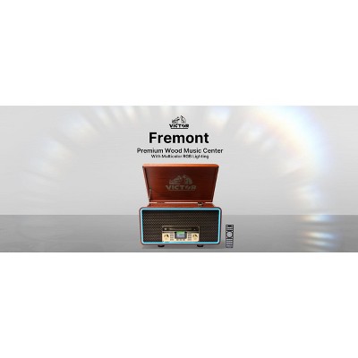 VICTOR VWRP-6000 Fremont 8-in-1 Premium Wood Music Center with 3-Speed Record Player, Built-in Speakers, and RGB LED Lighting