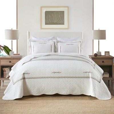Marcielo 3 Piece White Cotton Quilt Bedspread Set
