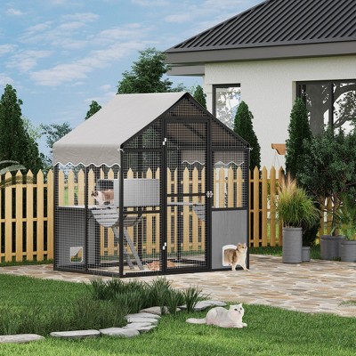 Aluminum Extra Large Catio Outdoor Cat Enclosure for Multiple Cats with Channels, Side Door