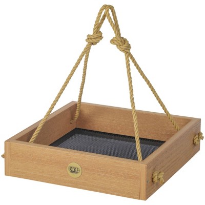 Bird Choice Small Modern Farmhouse Hanging Platform Tray Bird Feeder 2.5" Natural Teak Brown