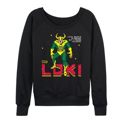 Women's - Marvel - Loki Pixelated Lightweight French Terry Wide Neck Long Sleeve Graphic Shirt