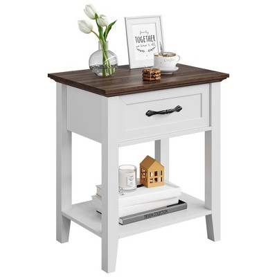 homfan Nightstands, End Table with Drawer, Side Table for Living Room, 2 Tiers Storage Shelves Bedside Table for Study Room, Bedroom, Dorm