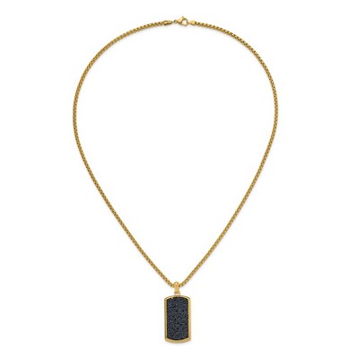 Chisel Stainless Steel Yellow IP-plated with Black Wire Inlay Dog Tag on a 24" Box Chain Necklace