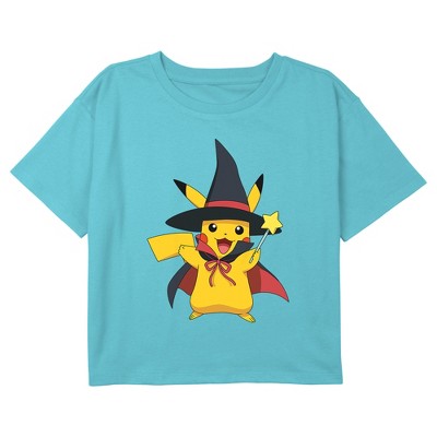 Girl's Pokemon Halloween Pikachu Magic Wand Graphic Graphic Cropped T-Shirt