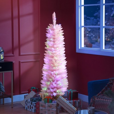 Whisen 6FT Pencil Prelit Artificial Christmas Tree Holiday Décor with 360 Colorful Surface Branches