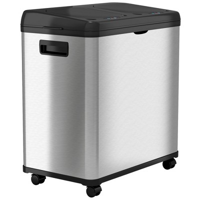 iTouchless Rolling Sensor Kitchen Trash Can & Recycle Bin with Wheels 16 Gallon Silver Stainless Steel