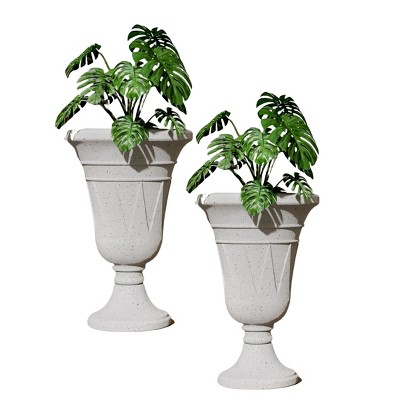 Syemin Planters 2PCS 23" Plastic Planter Planters with Drainage Holes Petal Design, Heavy-Duty Classic Large Flower Pots, Grey, 15.76"*15.76"*23.64"