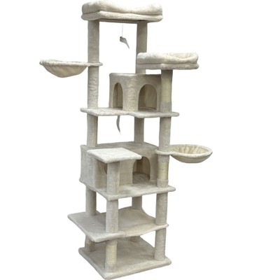 SEVOBAL Pet Tower 68-Inch Multi-Level with Plush Perches and Hammocks, Tall with Scratching Posts for Multiple Cats, Beige, 20.47"*12.6"*20.87"