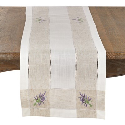 Saro Lifestyle Embroidered Lavender Hemstitch Runner, Ivory, 15" x 70"