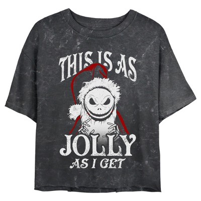 Juniors Womens The Nightmare Before Christmas This Is As Jolly as I Get Sandy Claws Crop T-Shirt