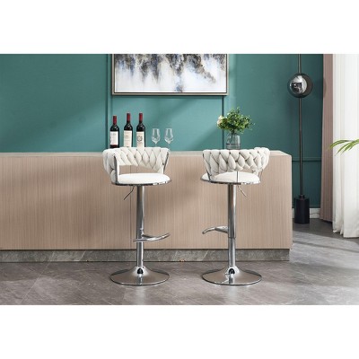 PAGED Bar Height Stools Set of 2 Adjustable Velvet Swivel Counter Stool, Dining Chair with Back and Chrome Footrest for Bar, Kitchen